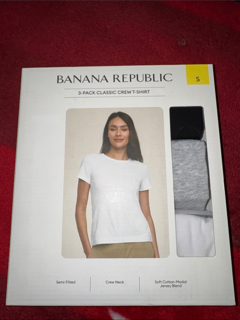 Banana Republic 3-Pack Classic Crew Neck Tees - White, Gray, Black